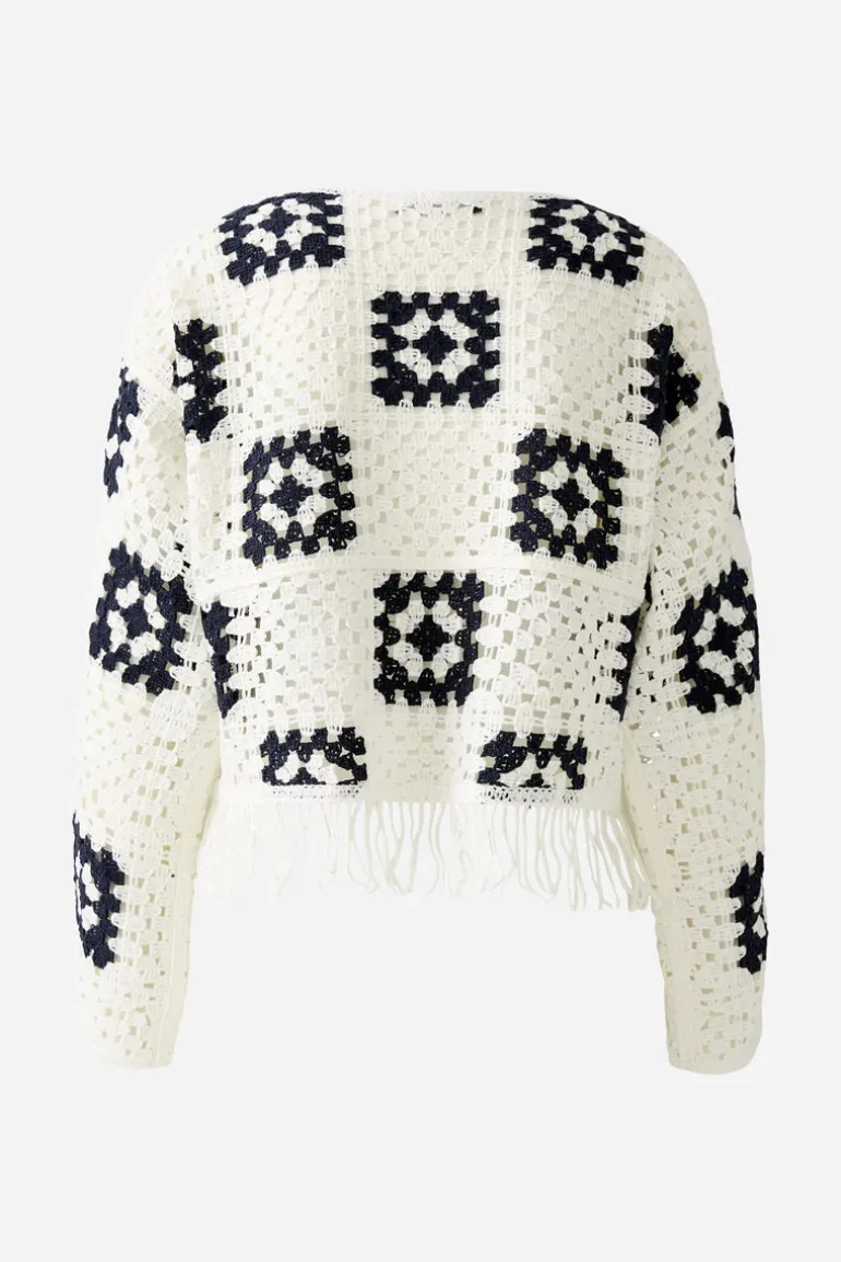 Oui Knit Check Jumper White/Navy