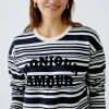 Oui Knit Striped Sweatshirt White/Navy