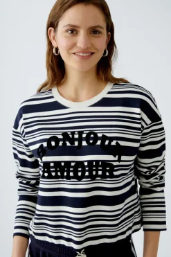 Oui Knit Striped Sweatshirt White/Navy