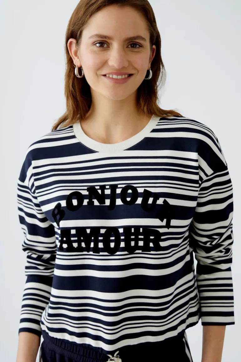 Oui Knit Striped Sweatshirt White/Navy