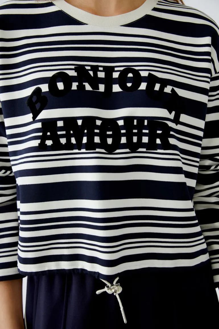 Oui Knit Striped Sweatshirt White/Navy