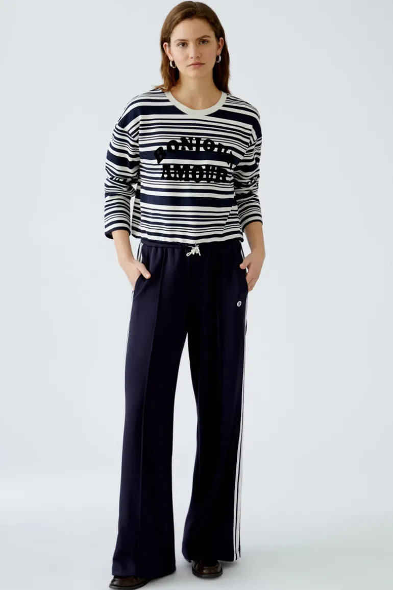 Oui Knit Striped Sweatshirt White/Navy
