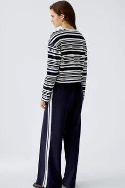 Oui Knit Striped Sweatshirt White/Navy