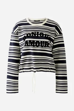 Oui Knit Striped Sweatshirt White/Navy