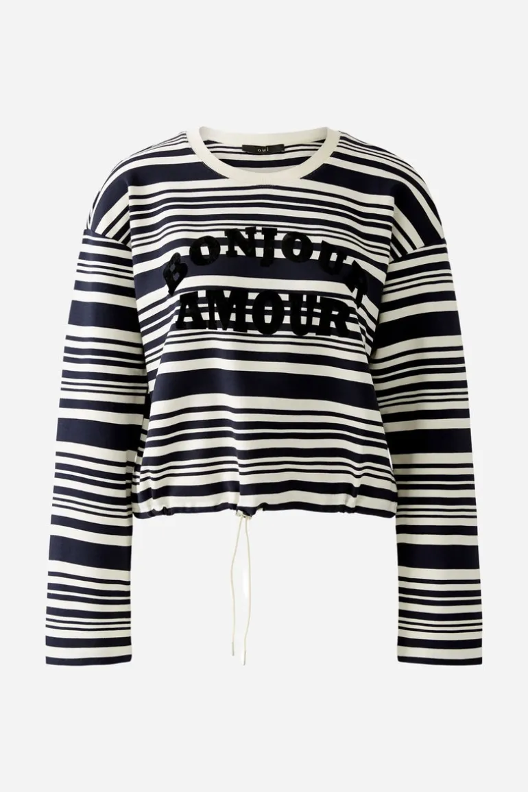 Oui Knit Striped Sweatshirt White/Navy