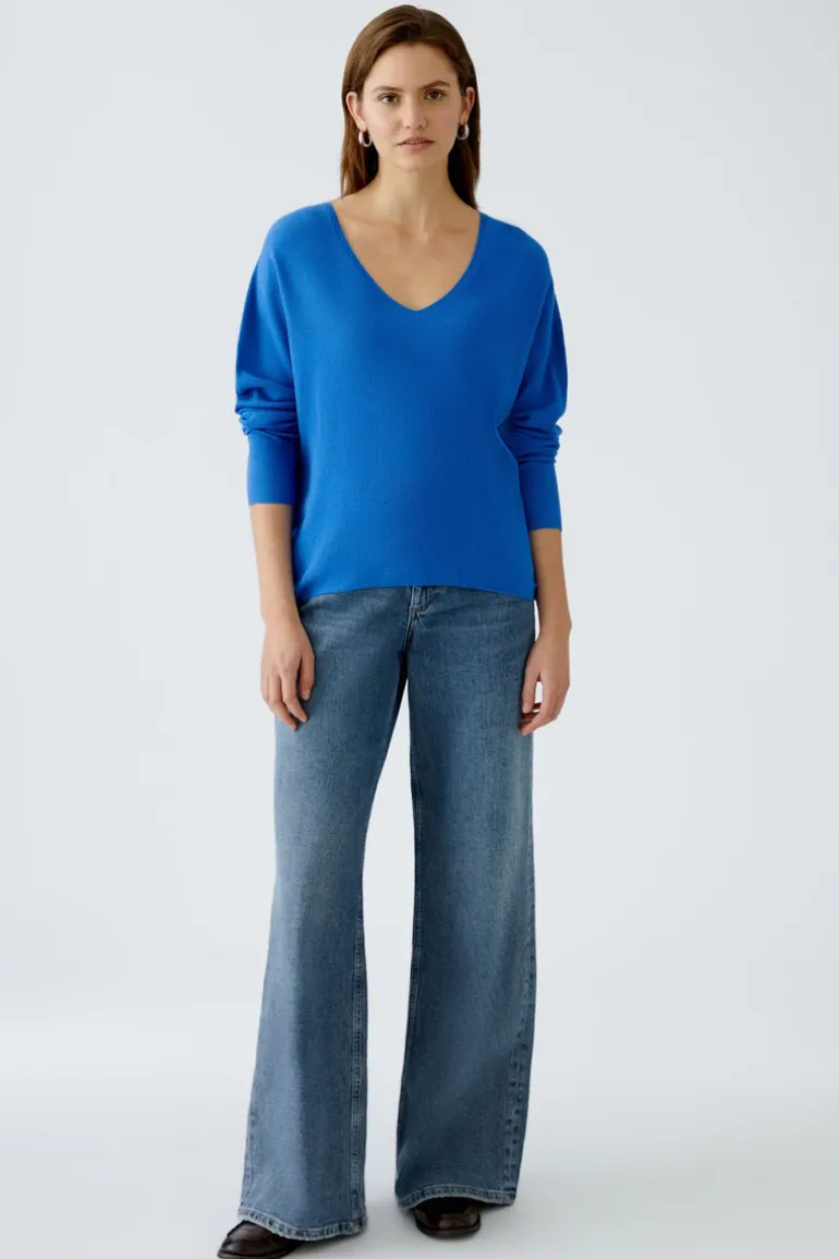 Oui Knit V-Neck Sweater Radiant Blue