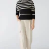Oui Knitted Striped Jumper Black/Off-white