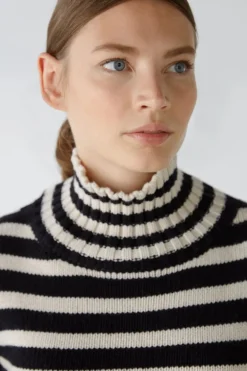 Oui Knitted Striped Jumper Black/Off-white