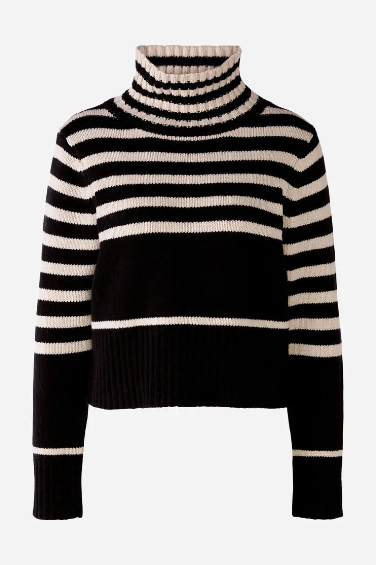Oui Knitted Striped Jumper Black/Off-white