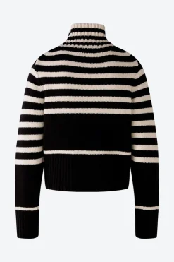 Oui Knitted Striped Jumper Black/Off-white