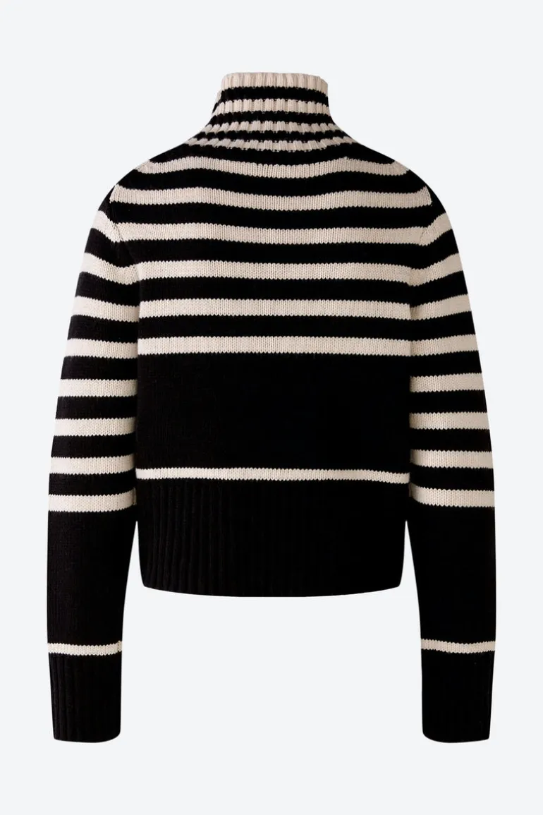 Oui Knitted Striped Jumper Black/Off-white