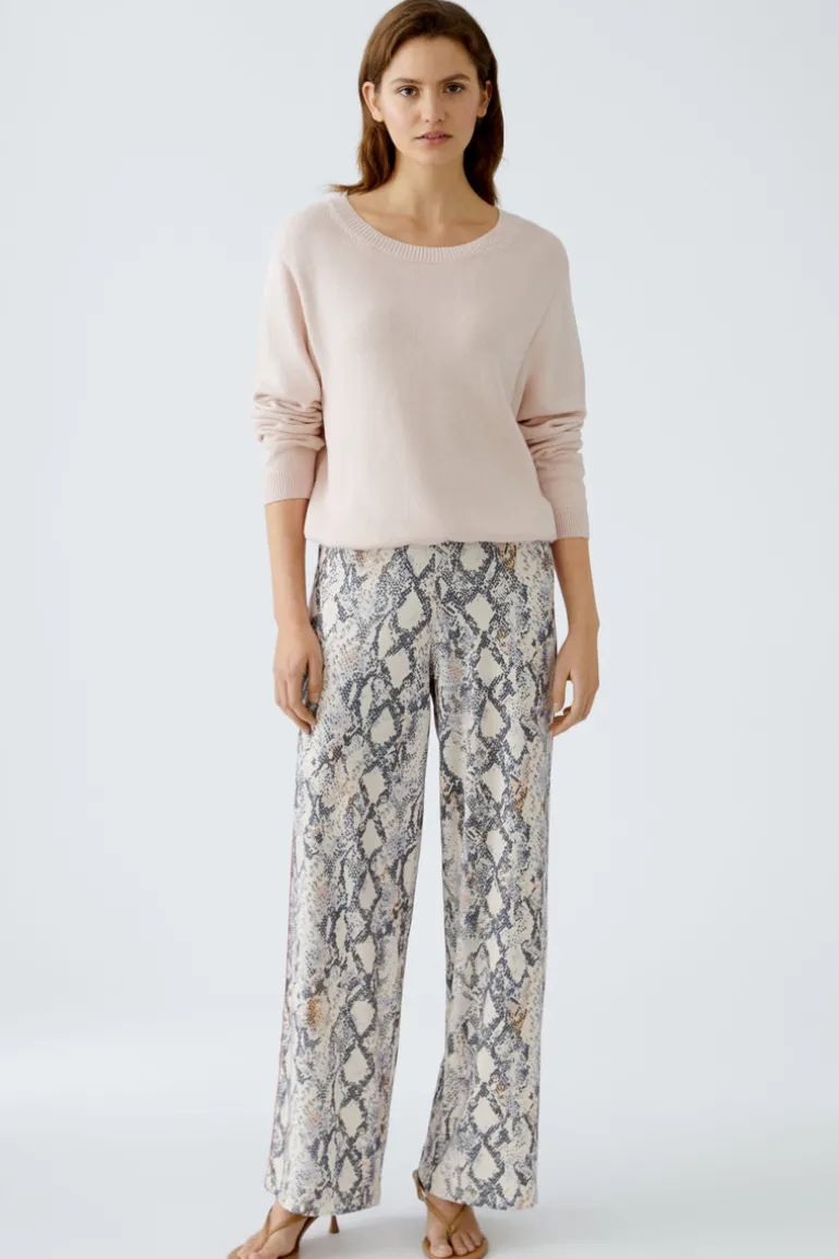 Oui Marlene Trouser Light Stone Grey Print