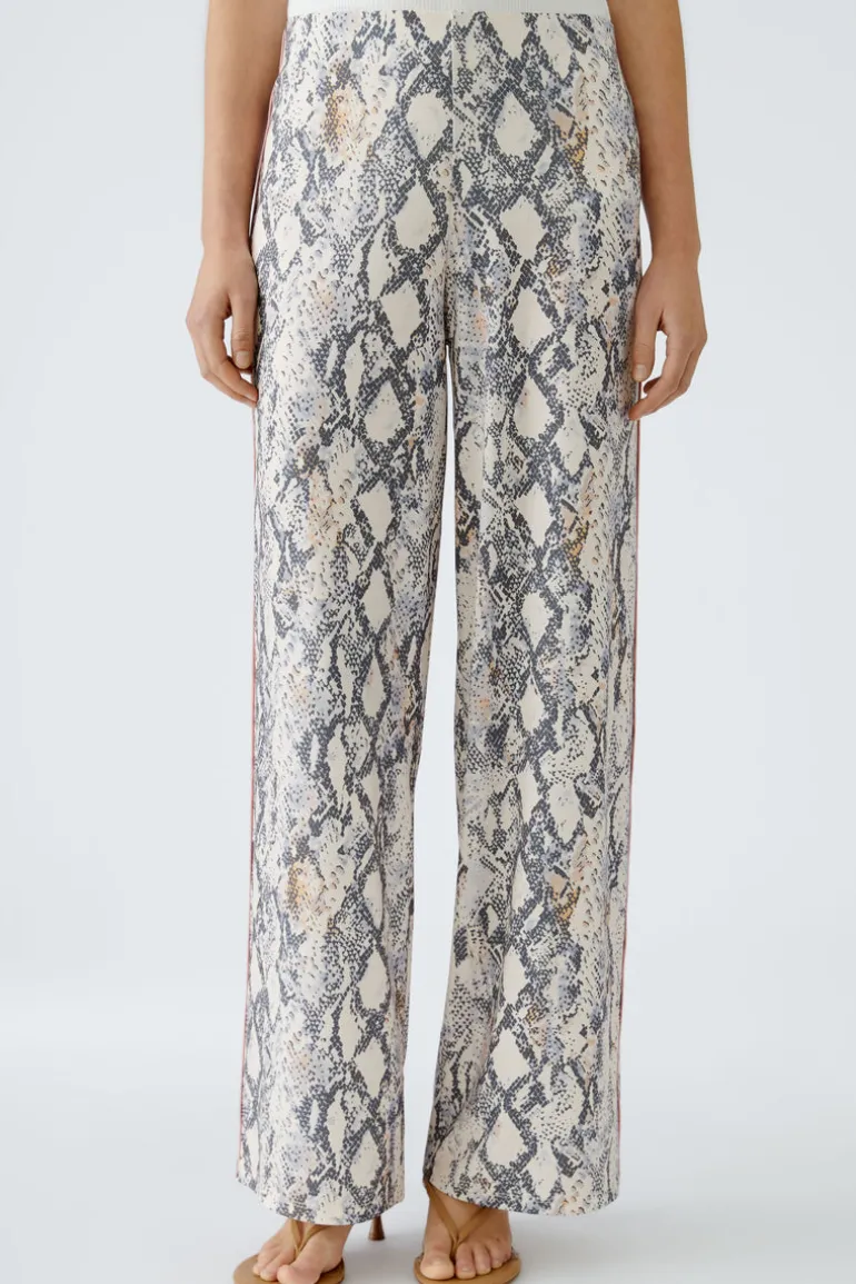 Oui Marlene Trouser Light Stone Grey Print