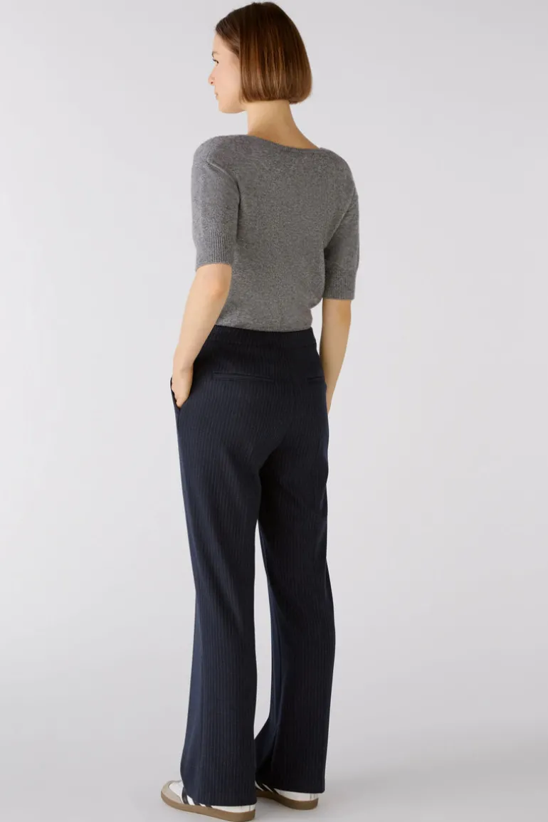 Oui Pinstripe Trousers Dark Blue/Grey