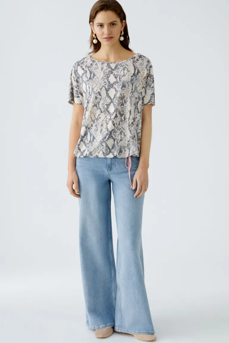 Oui Printed T-Shirt Light Stone Grey Print