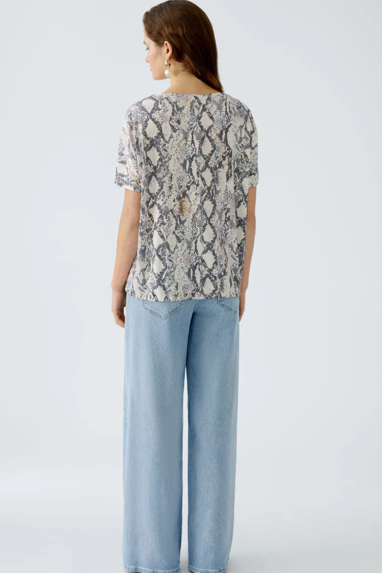 Oui Printed T-Shirt Light Stone Grey Print