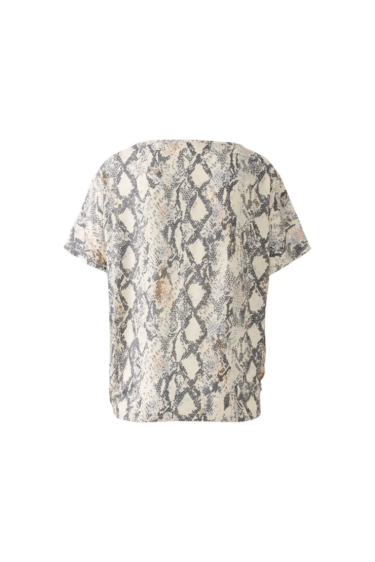 Oui Printed T-Shirt Light Stone Grey Print