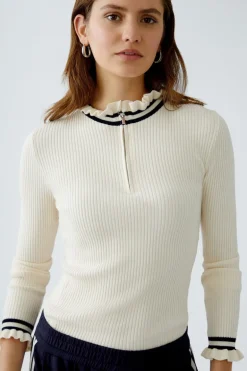 Oui Ribbed Knit Jumper Off-white