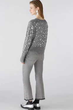 Oui Shiny Sequined Knit Sweater Grey