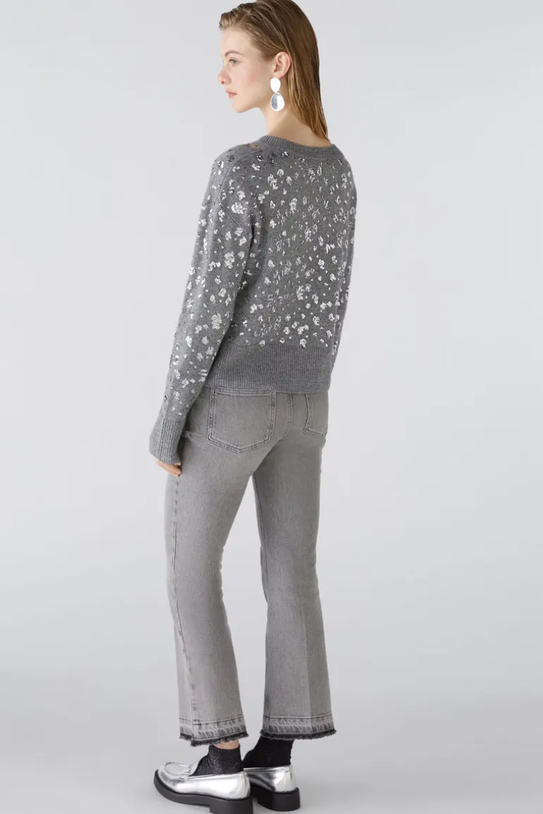 Oui Shiny Sequined Knit Sweater Grey