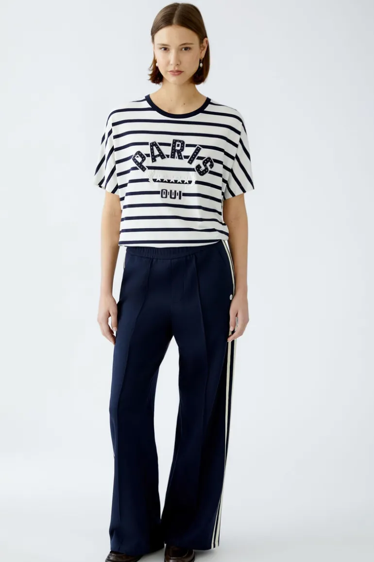 Oui Striped T-Shirt White/Navy