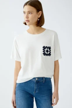 Oui T-Shirt With Crocheted Pocket Off-white