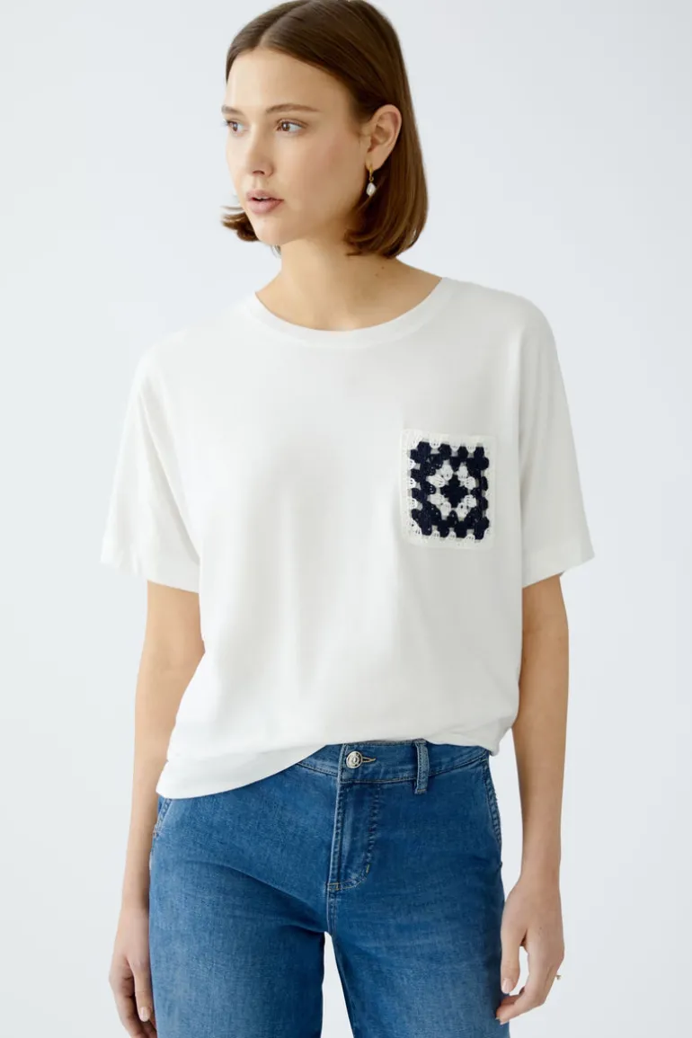 Oui T-Shirt With Crocheted Pocket Off-white