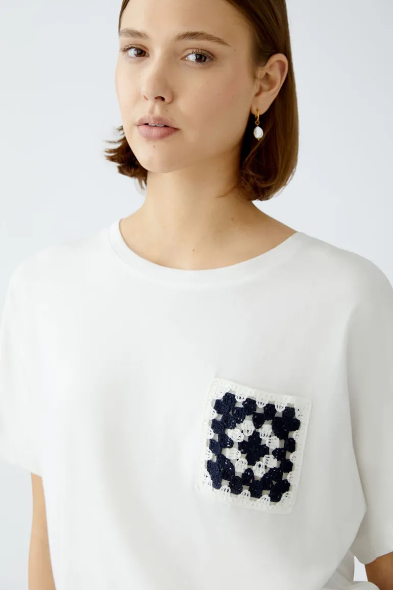 Oui T-Shirt With Crocheted Pocket Off-white