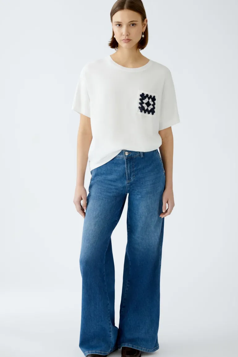 Oui T-Shirt With Crocheted Pocket Off-white