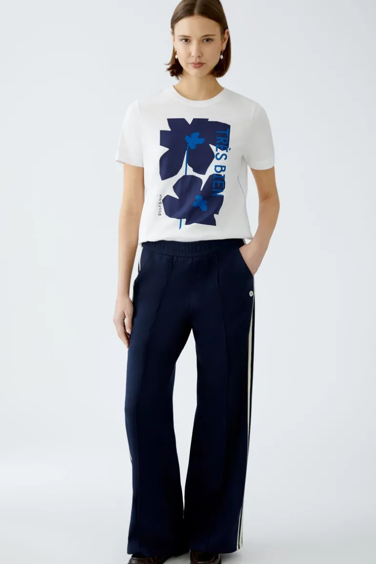 Oui T-Shirt With Floral Motif Optic White