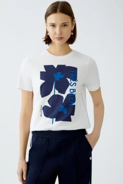 Oui T-Shirt With Floral Motif Optic White