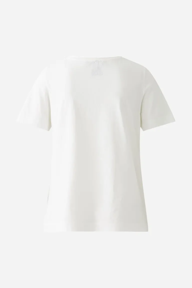 Oui T-Shirt With Floral Motif Optic White