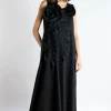 Psophia Black Dress With Flower Detail