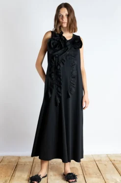 Psophia Black Dress With Flower Detail