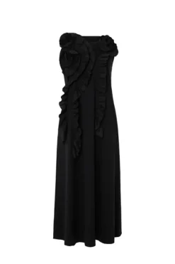 Psophia Black Dress With Flower Detail