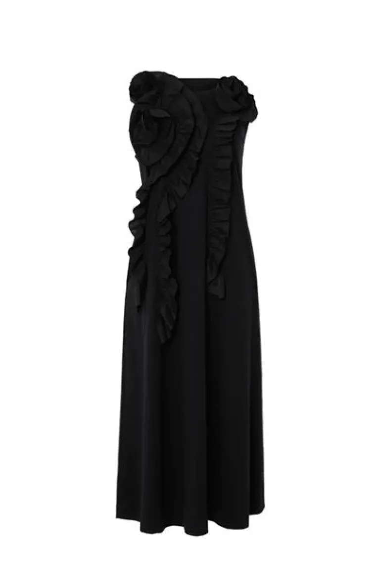 Psophia Black Dress With Flower Detail