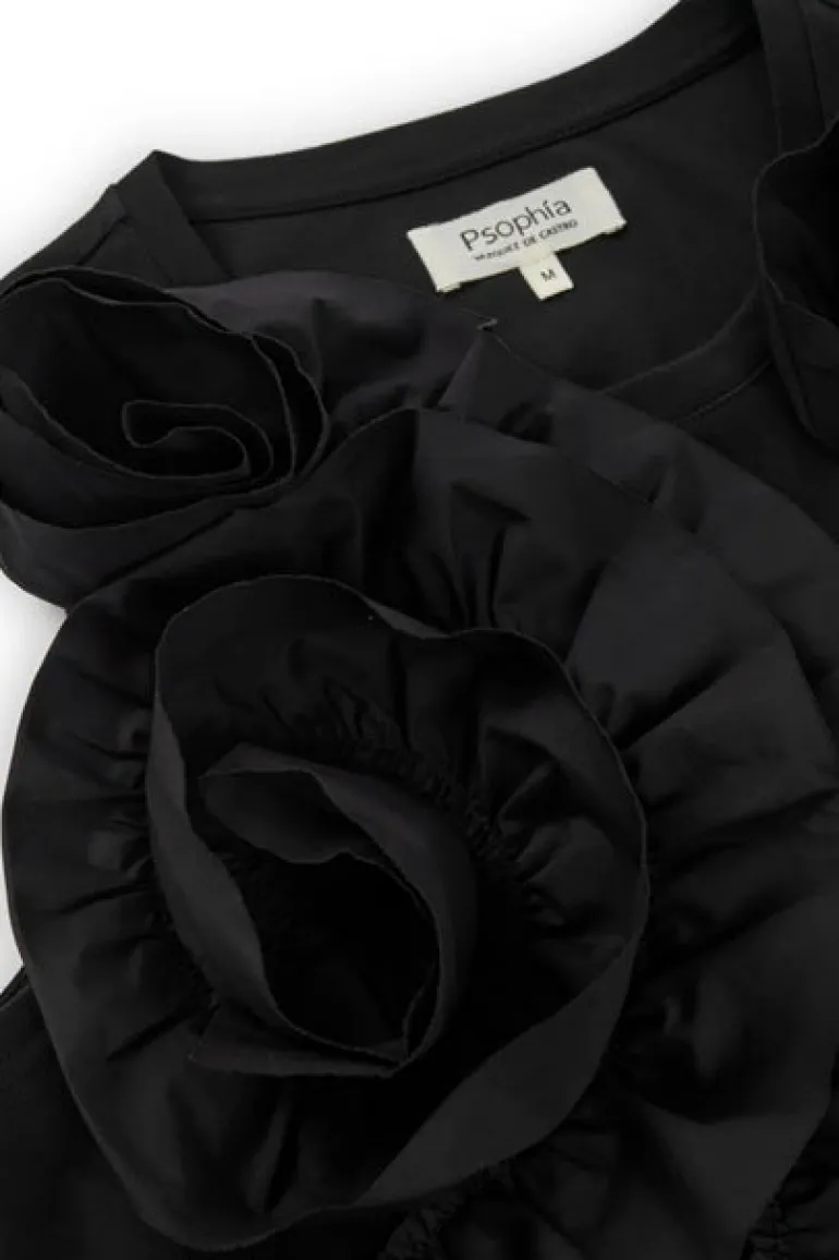 Psophia Black Dress With Flower Detail