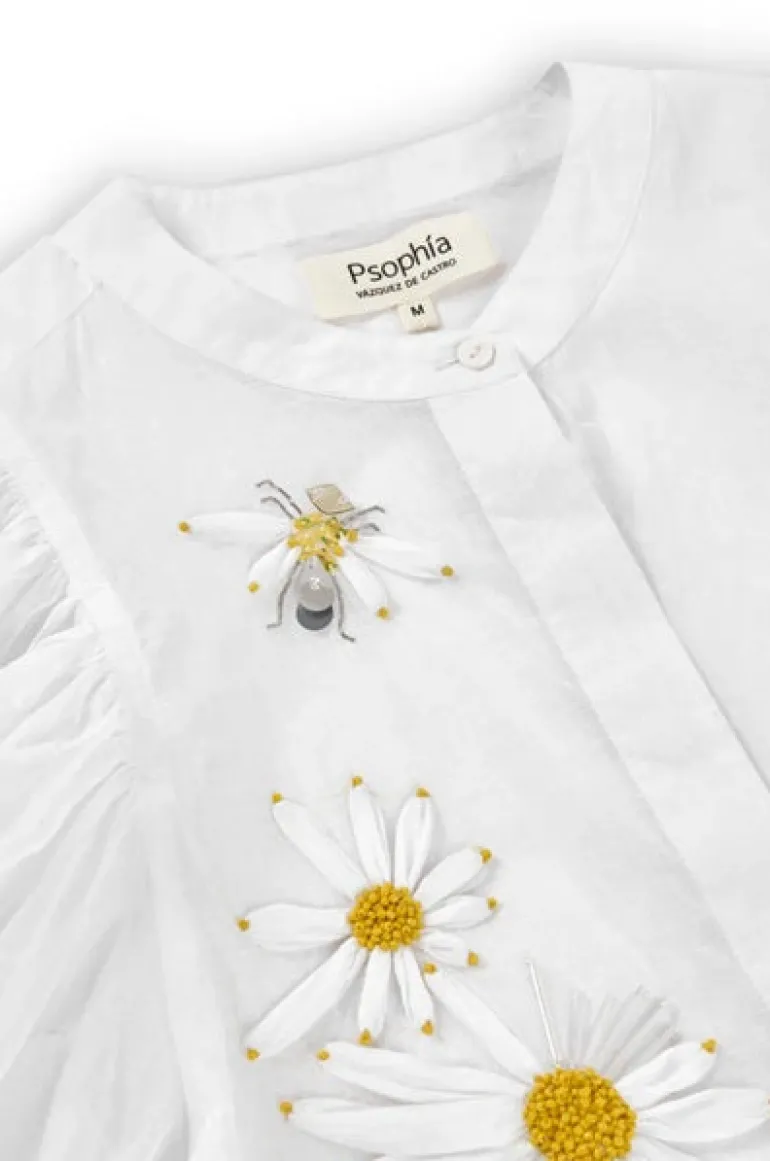 Psophia Embroidered Daisy Shirt White