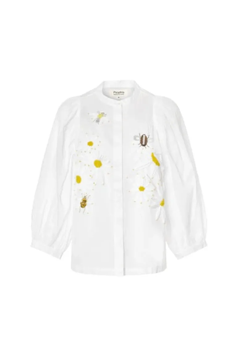 Psophia Embroidered Daisy Shirt White