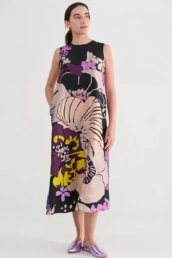 Psophia Silk Habotai Dress With Japanese Print