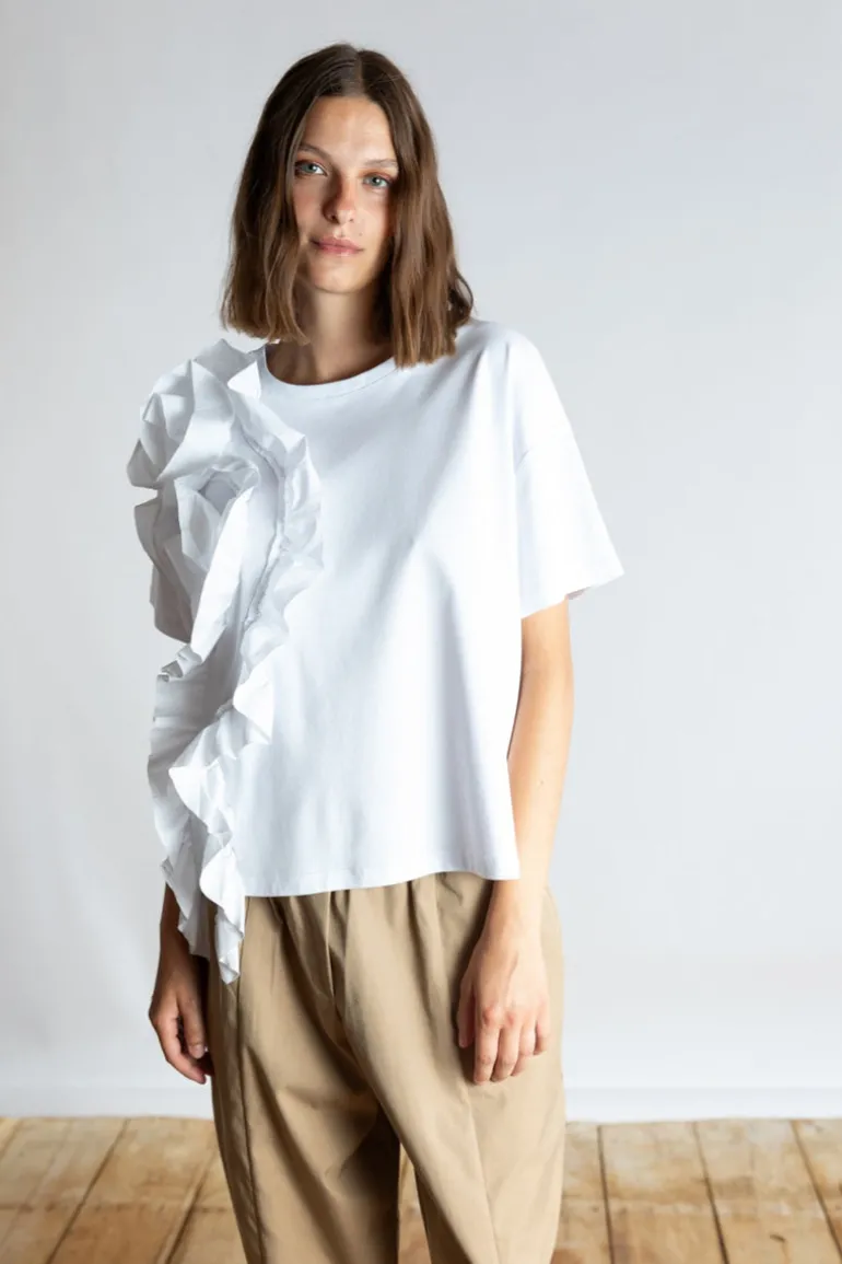 Psophia White T-Shirt With Rosette Detail