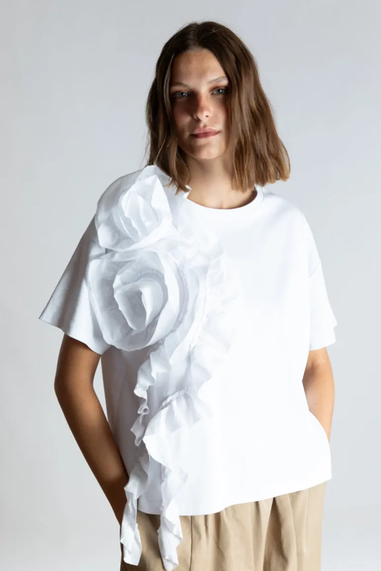 Psophia White T-Shirt With Rosette Detail