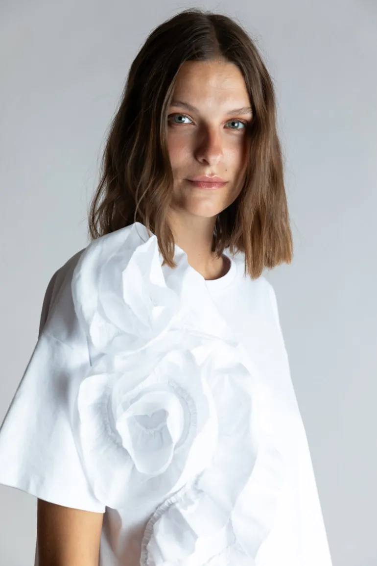 Psophia White T-Shirt With Rosette Detail