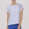 Scorzzo Knit Striped Tee With Decorative Buttons