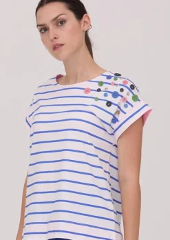 Scorzzo Knit Striped Tee With Decorative Buttons