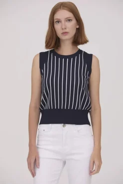 Scorzzo Knit Striped Top Navy/White