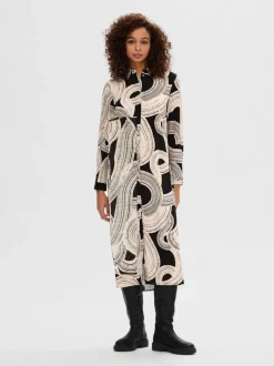Selected Femme Luca Midi Dress Black Print