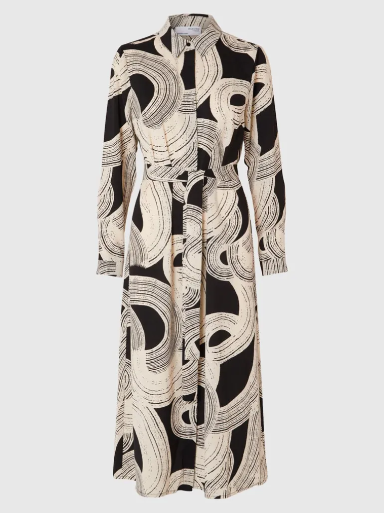 Selected Femme Luca Midi Dress Black Print