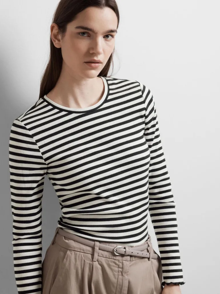Selected Femme Anna Long Sleeve Crew Neck Tee Black/White