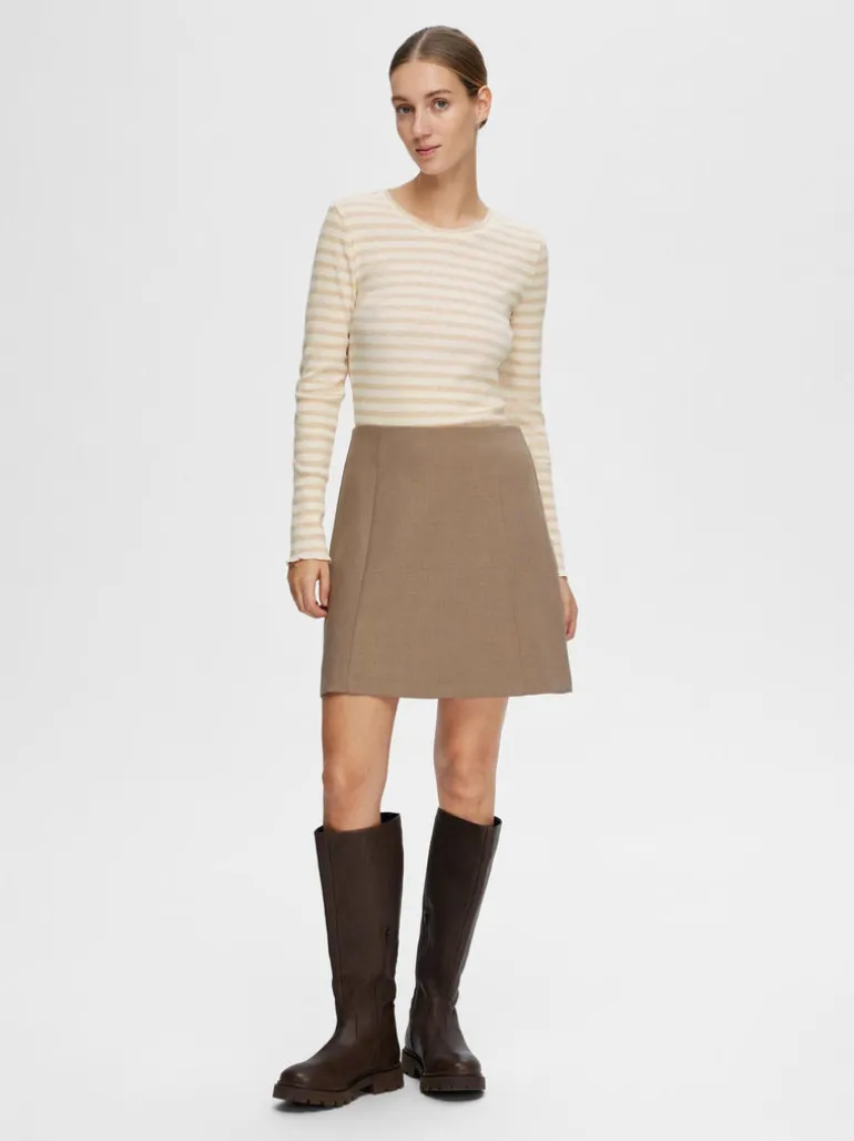 Selected Femme Anna Long Sleeve Crew Tee Oatmeal/Beige